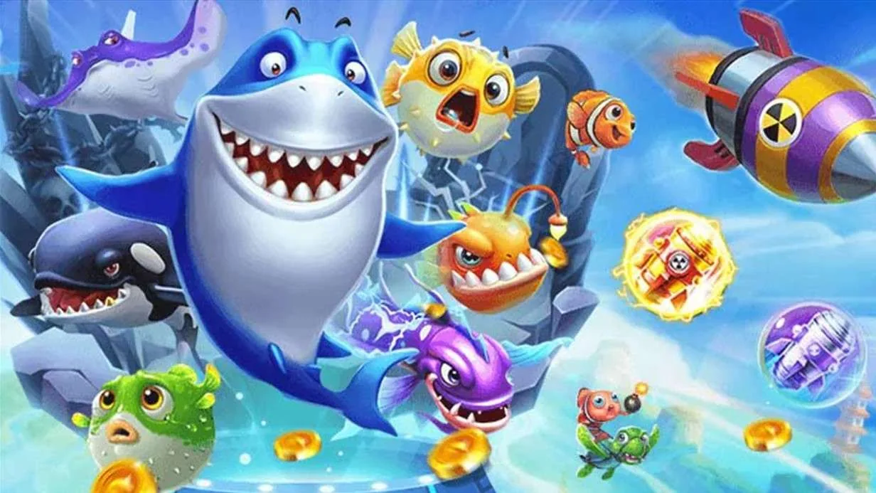 Target ikan dan efek tembakan pada permainan arcade bawah laut VIOS4D