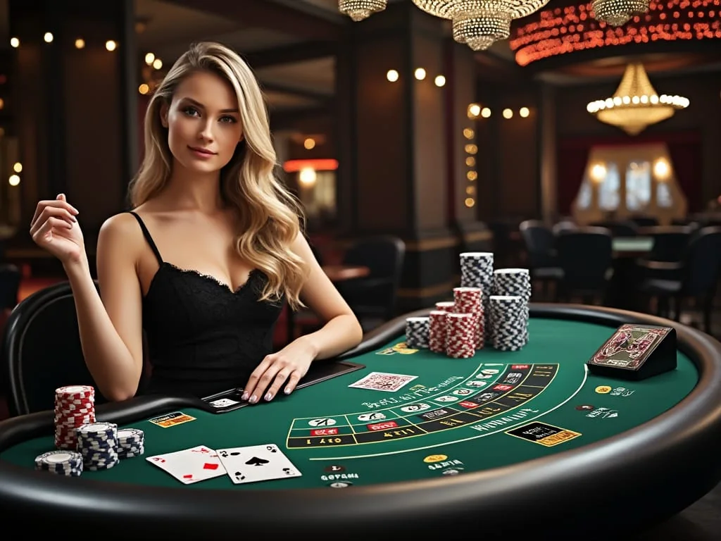 Dealer live dan meja permainan dalam ruang kasino VIOS4D